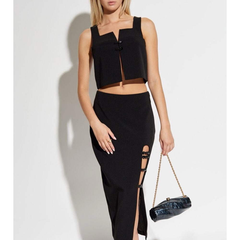 Cult Gaia Octavia Black Cropped Square-Neck Tank Top